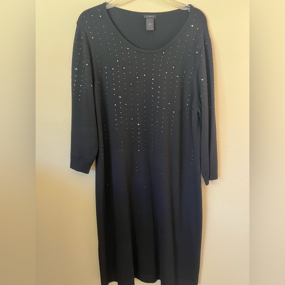 ANN TAYLOR Black Embellished Sweater Dress size XL